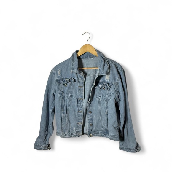 The Unbranded Brand Jackets & Blazers - Y2K Distressed Light Wash Denim Jean Jacket Women's Medium